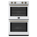 Forno Vomero 30-Inch Double Wall Oven with 10 cu.ft Total Capacity in White with Antique Brass Handle (FBOEL1324-30WHT)