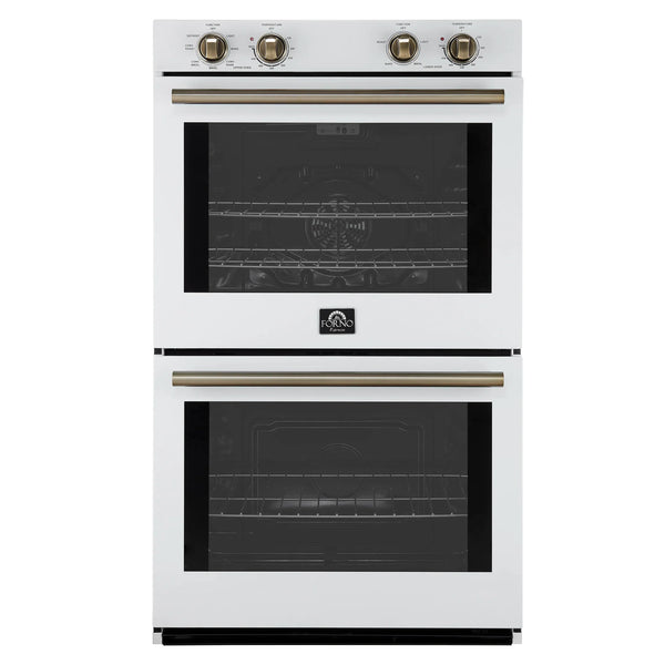 Forno Vomero 30-Inch Double Wall Oven with 10 cu.ft Total Capacity in White with Antique Brass Handle (FBOEL1324-30WHT)