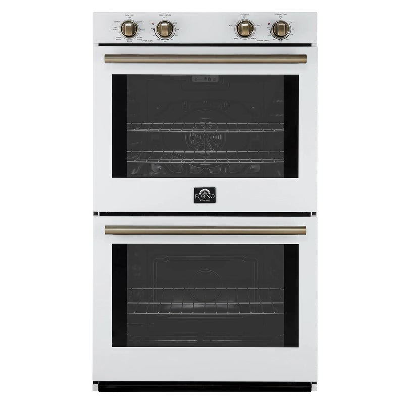 Forno Vomero 30-Inch Double Wall Oven with 10 cu.ft Total Capacity in White with Antique Brass Handle (FBOEL1324-30WHT)