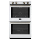 Forno 2-Piece Appliance Package - 30-Inch Vomero Double Wall Oven & 30-Inch Microwave Oven in White with Antique Brass Handle