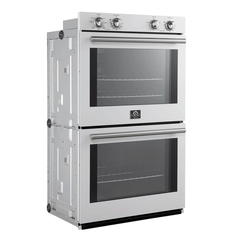 Forno 2-Piece Appliance Package - 30-Inch Vomero Double Wall Oven & 30-Inch Microwave Oven in White with Stainless Steel Handle