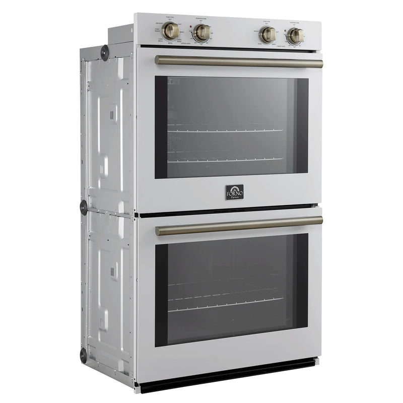 Forno Vomero 30-Inch Double Wall Oven with 10 cu.ft Total Capacity in White with Antique Brass Handle (FBOEL1324-30WHT)