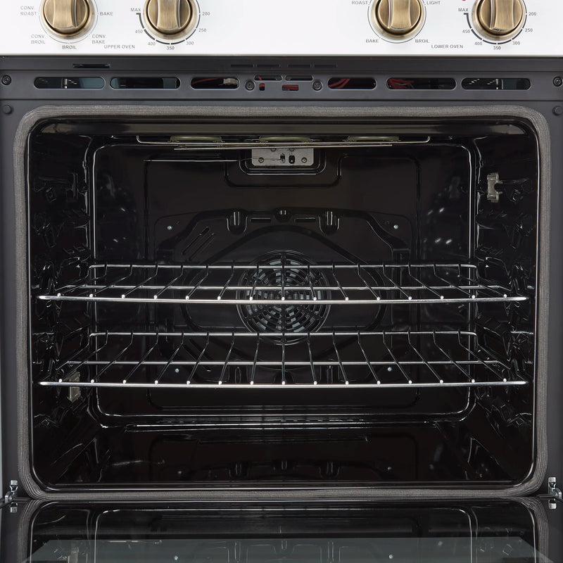 Forno Vomero 30-Inch Double Wall Oven with 10 cu.ft Total Capacity in White with Antique Brass Handle (FBOEL1324-30WHT)