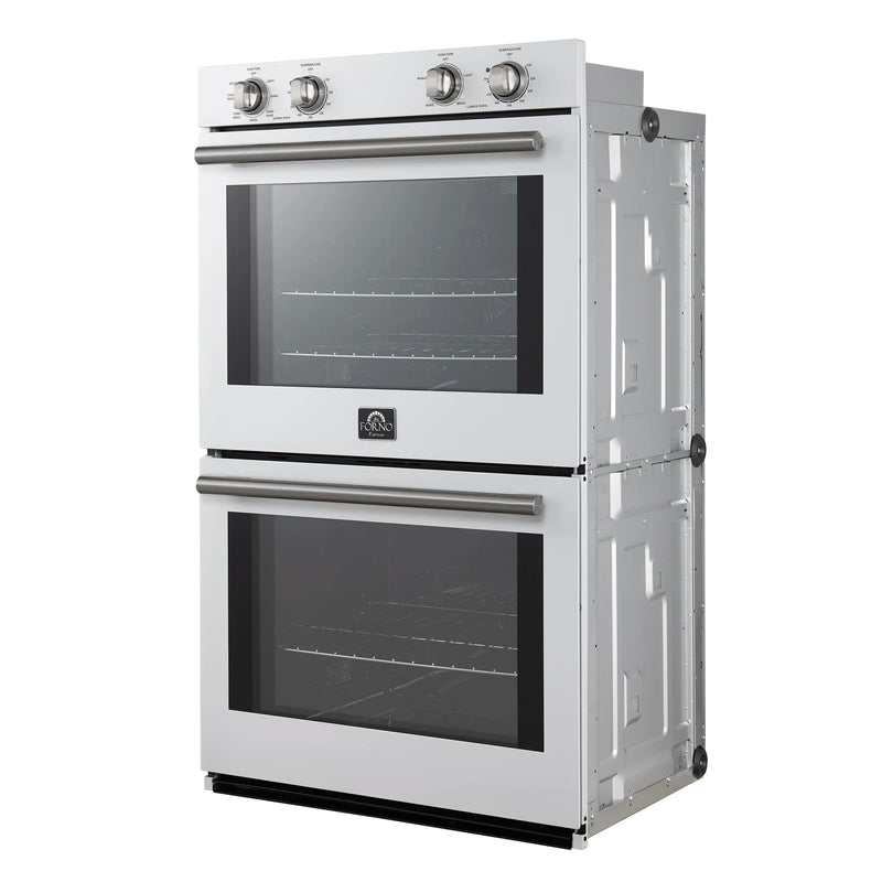 Forno Vomero 30-Inch Double Wall Oven with 10 cu.ft Total Capacity in White with Stainless Steel Handle (FBOEL1324-30WHT)