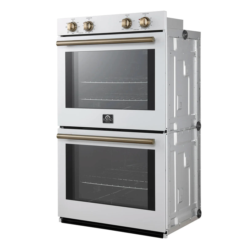 Forno Vomero 30-Inch Double Wall Oven with 10 cu.ft Total Capacity in White with Antique Brass Handle (FBOEL1324-30WHT)