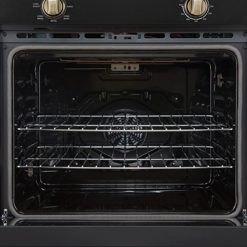 Forno Vomero 30-Inch Wall Oven with 5 cu.ft Total Capacity in Black with Antique Brass Handle (FBOEL1370-30BLK)