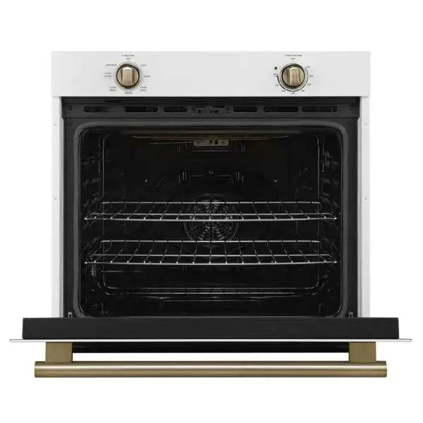 Forno Vomero 30-Inch Wall Oven with 5 cu.ft Total Capacity in White with Antique Brass Handle (FBOEL1370-30WHT)