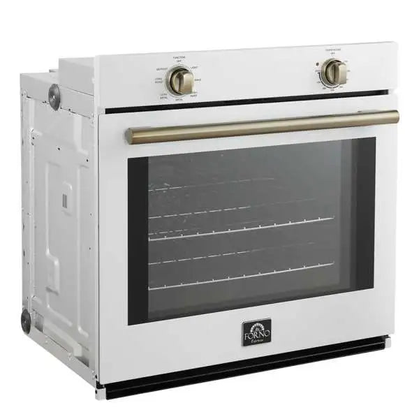 Forno Vomero 30-Inch Wall Oven with 5 cu.ft Total Capacity in White with Antique Brass Handle (FBOEL1370-30WHT)