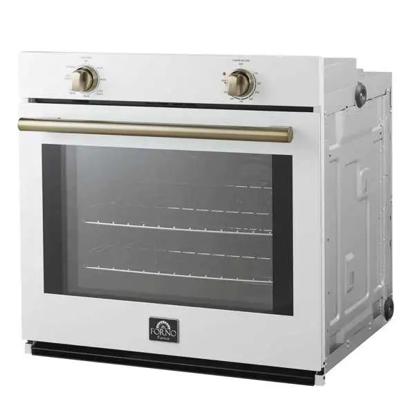 Forno Vomero 30-Inch Wall Oven with 5 cu.ft Total Capacity in White with Antique Brass Handle (FBOEL1370-30WHT)