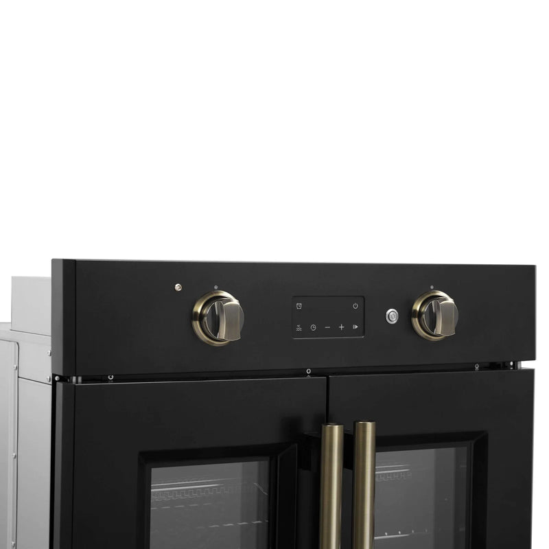 Forno Asti 30-Inch Electric French Door Wall Oven in Black with Antique Brass Handle (FBOEL1333-30BLK)