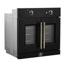Forno 2-Piece Appliance Package - 30-Inch Asti French Door Electric Wall Oven & 30-Inch Microwave Oven in Black with Antique Brass Handle