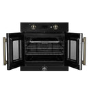 Forno Asti 30-Inch Electric French Door Wall Oven in Black with Antique Brass Handle (FBOEL1333-30BLK)