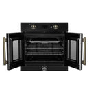 Forno 2-Piece Appliance Package - 30-Inch Asti French Door Electric Wall Oven & 30-Inch Microwave Oven in Black with Antique Brass Handle