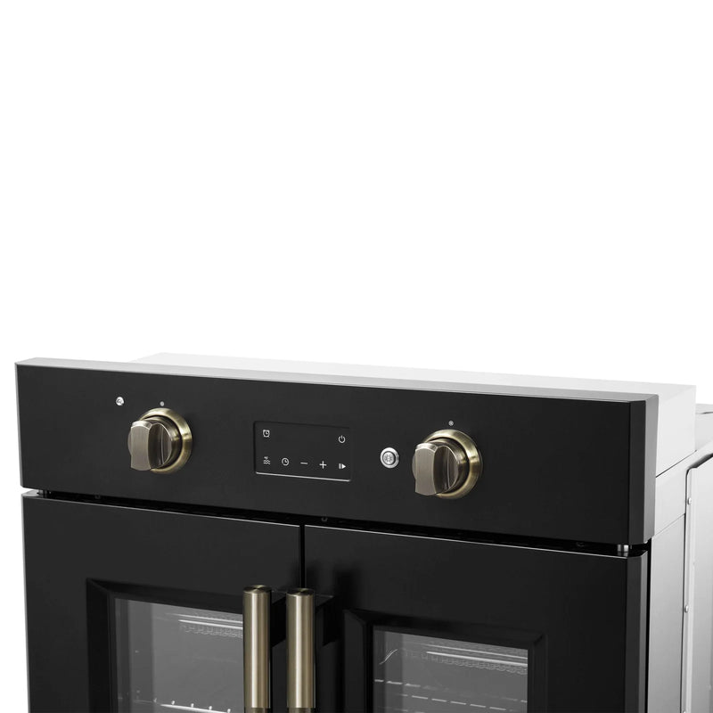 Forno Asti 30-Inch Electric French Door Wall Oven in Black with Antique Brass Handle (FBOEL1333-30BLK)