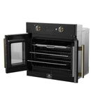 Forno Asti 30-Inch Electric French Door Wall Oven in Black with Antique Brass Handle (FBOEL1333-30BLK)