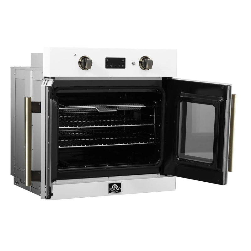 Forno 2-Piece Appliance Package - 30-Inch Asti French Door Electric Wall Oven & 30-Inch Microwave Oven in White with Antique Brass Handle