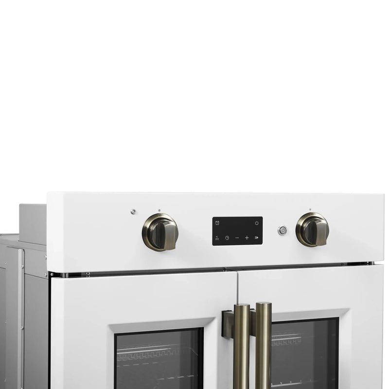 Forno 2-Piece Appliance Package - 30-Inch Asti French Door Electric Wall Oven & 30-Inch Microwave Oven in White with Antique Brass Handle