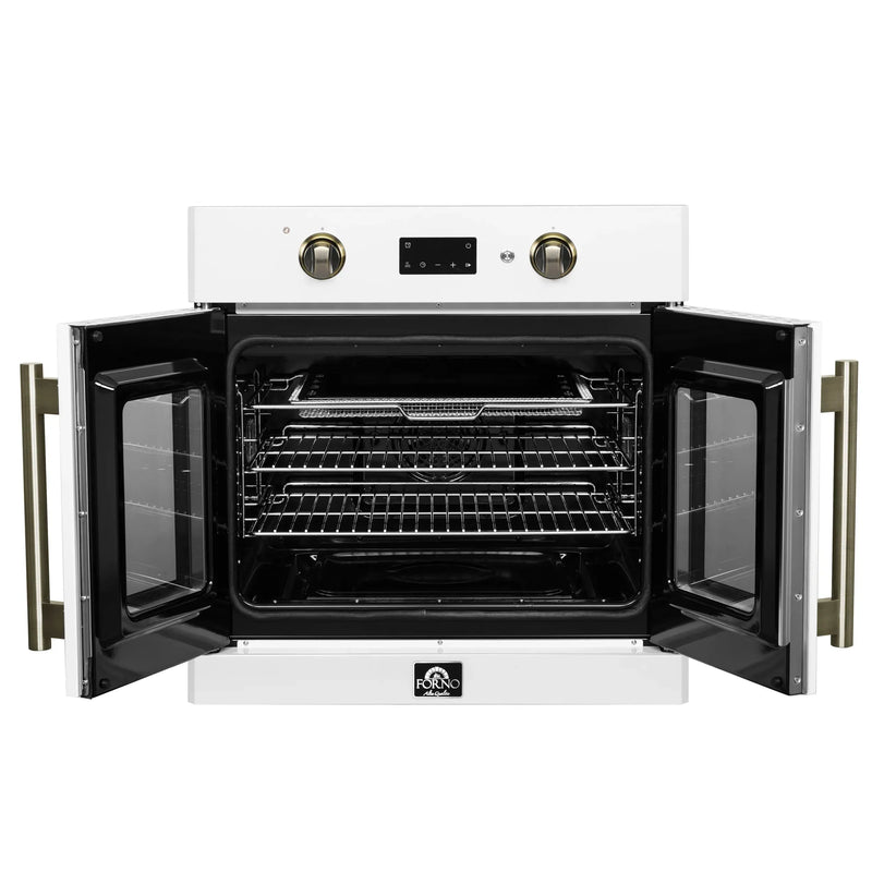 Forno 2-Piece Appliance Package - 30-Inch Asti French Door Electric Wall Oven & 30-Inch Microwave Oven in White with Antique Brass Handle