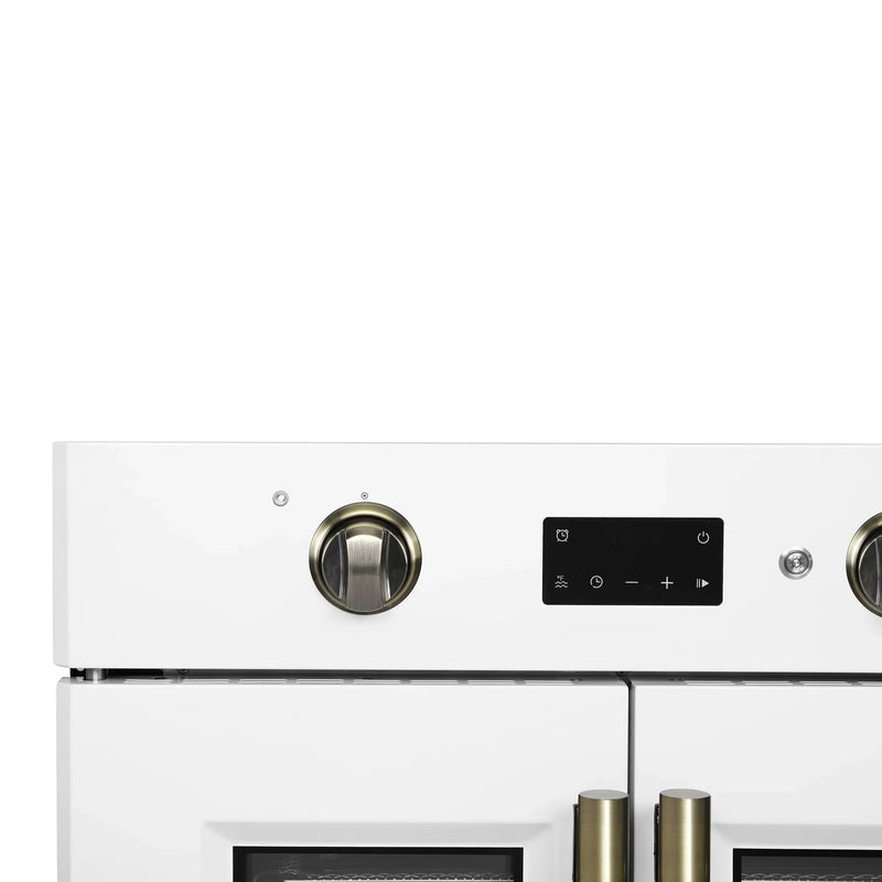Forno 2-Piece Appliance Package - 30-Inch Asti French Door Electric Wall Oven & 30-Inch Microwave Oven in White with Antique Brass Handle