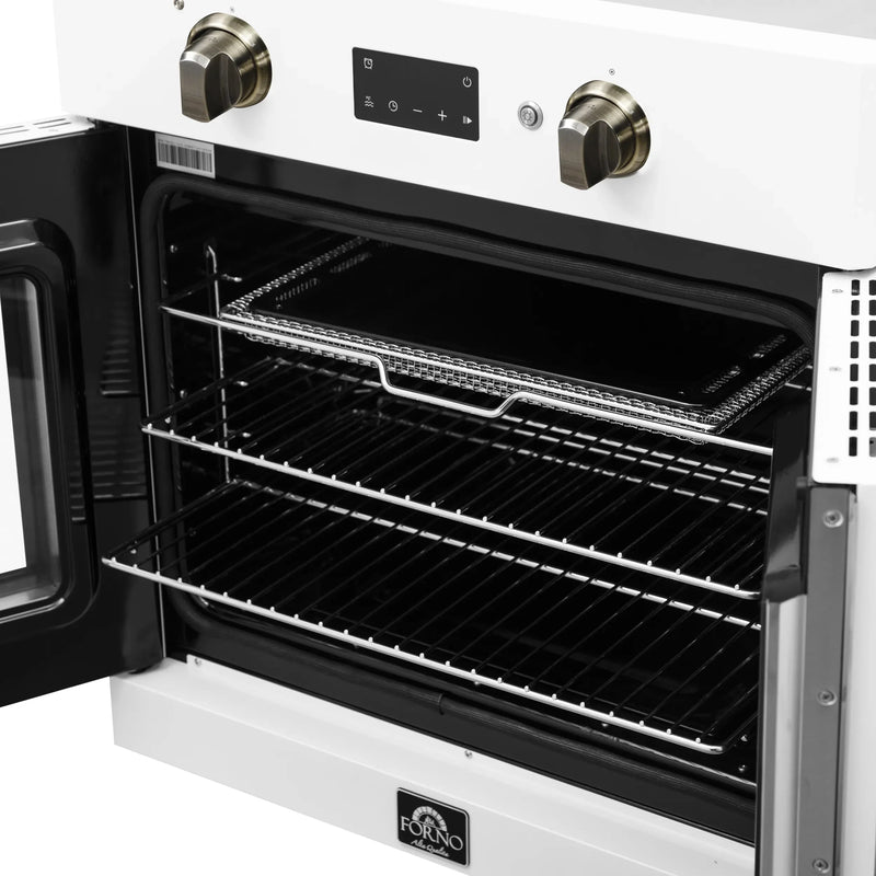 Forno Asti 30-Inch French Door Electric Wall Oven in White with Antique Brass Handles (FBOEL1333-30WHT)