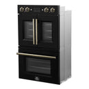 Forno Asti 30-Inch Double Electric Wall Oven with Upper French Doors in Black with Antique Brass Trim (FBOEL1340-30BLK)