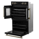 Forno Asti 30-Inch Double Electric Wall Oven with Upper French Doors in Black with Antique Brass Trim (FBOEL1340-30BLK)