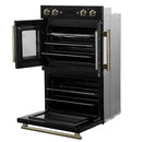 Forno 2-Piece Appliance Package - 30-Inch Asti French Door Double Electric Wall Oven & 30-Inch Microwave Oven in Black with Antique Brass Handle