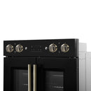 Forno Asti 30-Inch Double Electric Wall Oven with Upper French Doors in Black with Antique Brass Trim (FBOEL1340-30BLK)