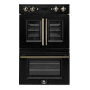 Forno Asti 30-Inch Double Electric Wall Oven with Upper French Doors in Black with Antique Brass Trim (FBOEL1340-30BLK)