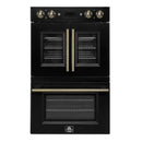 Forno 2-Piece Appliance Package - 30-Inch Asti French Door Double Electric Wall Oven & 30-Inch Microwave Oven in Black with Antique Brass Handle