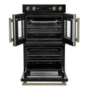 Forno Asti 30-Inch Double Electric Wall Oven with Upper French Doors in Black with Antique Brass Trim (FBOEL1340-30BLK)