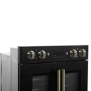 Forno Asti 30-Inch Double Electric Wall Oven with Upper French Doors in Black with Antique Brass Trim (FBOEL1340-30BLK)