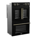 Forno Asti 30-Inch Double Electric Wall Oven with Upper French Doors in Black with Antique Brass Trim (FBOEL1340-30BLK)