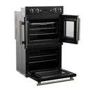 Forno Asti 30-Inch Double Electric Wall Oven with Upper French Doors in Black with Antique Brass Trim (FBOEL1340-30BLK)