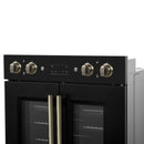 Forno Asti 30-Inch Double Electric Wall Oven with Upper French Doors in Black with Antique Brass Trim (FBOEL1340-30BLK)