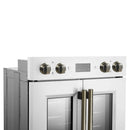 Forno Asti 30-Inch Double Electric Wall Oven with Upper French Doors in White with Antique Brass Trim (FBOEL1340-30WHT)