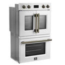 Forno Asti 30-Inch Double Electric Wall Oven with Upper French Doors in White with Antique Brass Trim (FBOEL1340-30WHT)