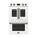 Forno Asti 30-Inch Double Electric Wall Oven with Upper French Doors in White with Antique Brass Trim (FBOEL1340-30WHT)