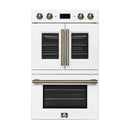 Forno 2-Piece Appliance Package - 30-Inch Asti French Door Double Electric Wall Oven & 30-Inch Microwave Oven in White with Antique Brass Handle