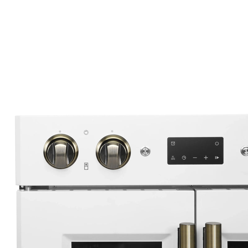 Forno 2-Piece Appliance Package - 30-Inch Asti French Door Double Electric Wall Oven & 30-Inch Microwave Oven in White with Antique Brass Handle