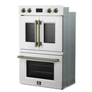 Forno 2-Piece Appliance Package - 30-Inch Asti French Door Double Electric Wall Oven & 30-Inch Microwave Oven in White with Antique Brass Handle