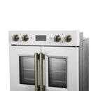 Forno Asti 30-Inch Double Electric Wall Oven with Upper French Doors in White with Antique Brass Trim (FBOEL1340-30WHT)