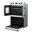 Forno 2-Piece Appliance Package - 30-Inch Asti French Door Double Electric Wall Oven & 30-Inch Microwave Oven in White with Antique Brass Handle