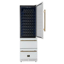 Forno Azienda 24-Inch Built-In Compressor Wine Cooler - Dual Zone - 108 Bottles in White with Antique Brass Trim