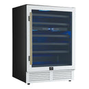 Forno Bachino 24-Inch Wine Cooler in White with Antique Brass Handle, with LED Lighting, Triple Glass Door, & 51 Bottle Capacity (FWCDR6634-24WHT)