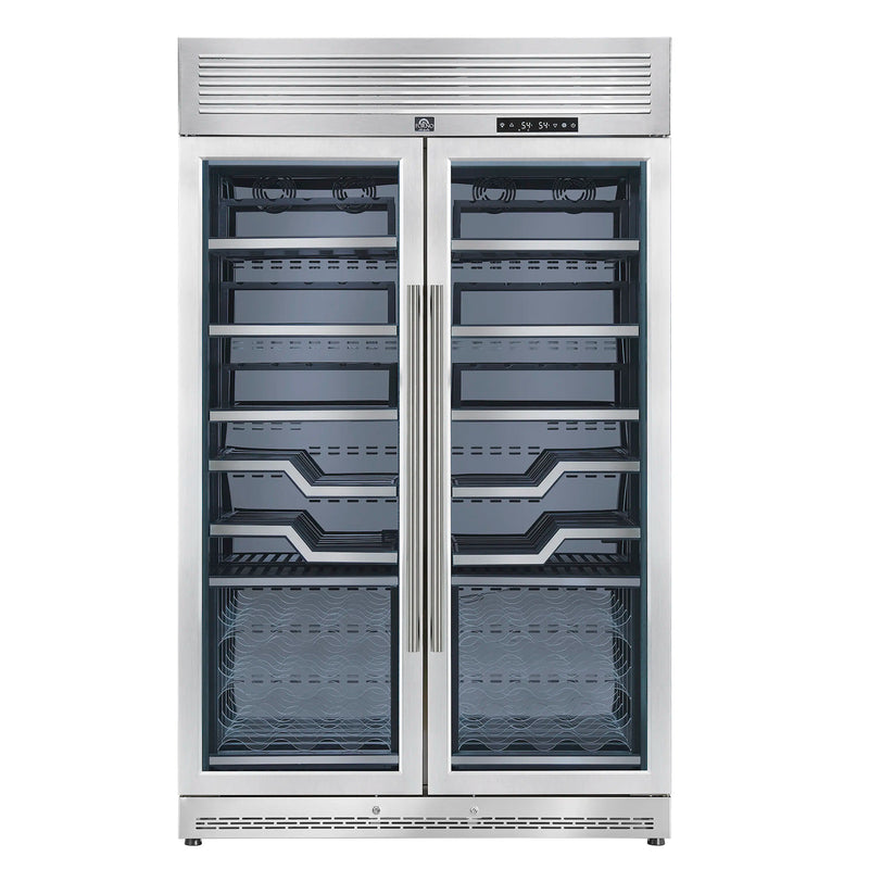FORNO Abruzzo 48-Inch Dual Zone Wine Cooler with 102 Bottles, 24 Cu. Ft., Green Acrylic Holders & Black Shelves (FWCDR6610-48S)