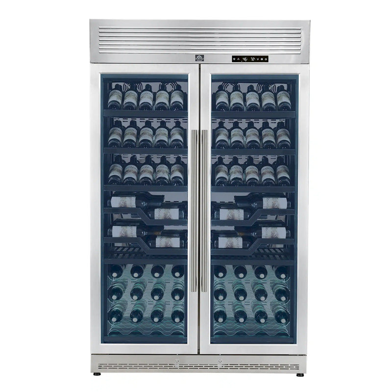 FORNO Abruzzo 48-Inch Dual Zone Wine Cooler with 102 Bottles, 24 Cu. Ft., Green Acrylic Holders & Black Shelves (FWCDR6610-48S)