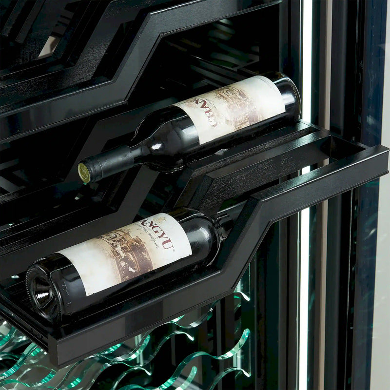 FORNO Abruzzo 48-Inch Dual Zone Wine Cooler with 102 Bottles, 24 Cu. Ft., Green Acrylic Holders & Black Shelves (FWCDR6610-48S)