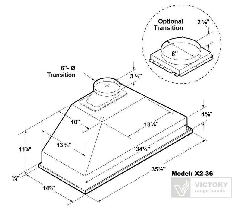 Victory X2 36-Inch 700 CFM Insert Range Hood in Stainless Steel (X2-36)