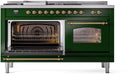 ILVE Nostalgie II 60-Inch Dual Fuel Freestanding Range with Removable Griddle in Emerald Green with Brass Trim (UP60FSNMPEGG)